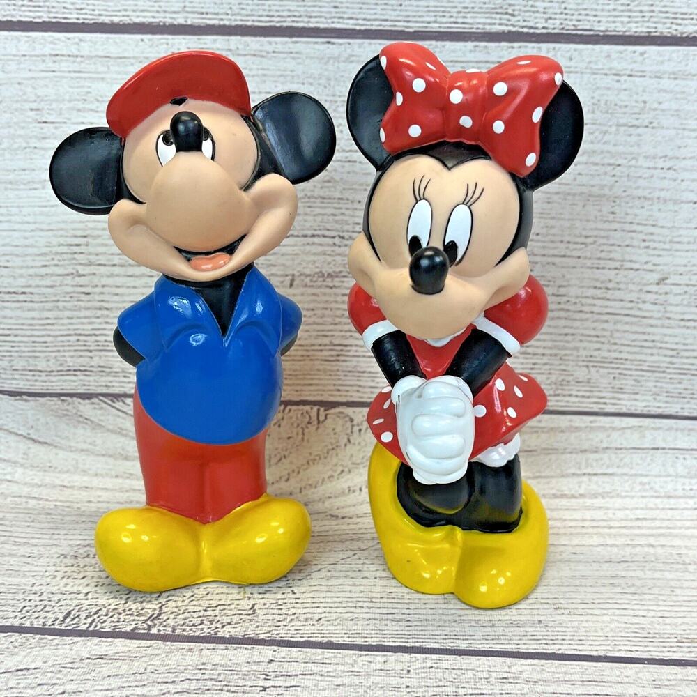 Vintage Disney Mickey Minnie Rubber Bath Squeaky Toys Lot of 2
